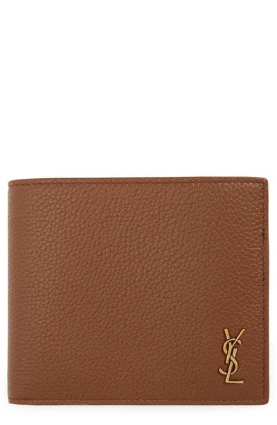 Saint Laurent Tiny Monogram East/west Leather Bifold Wallet In Toasted Brown