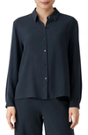 Eileen Fisher Classic Collar Easy Silk Button-up Shirt In Ocean