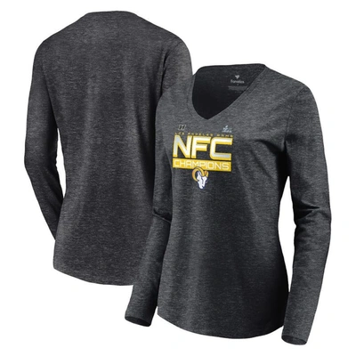 Fanatics Branded Charcoal Los Angeles Rams 2021 Nfc Champions Iconic Slant V-neck Long Sleeve T-shir