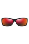 Maui Jim Equator 64.5mm Polarized Rectanglular Glasses In Matte Black With Red