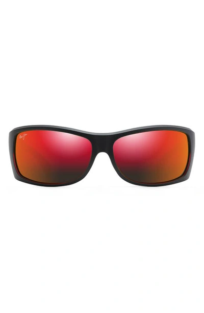 Maui Jim Equator 64.5mm Polarized Rectanglular Glasses In Matte Black With Red