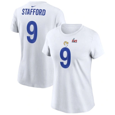 Nike Women's  Matthew Stafford White Los Angeles Rams Super Bowl Lvi Bound Name And Number T-shirt