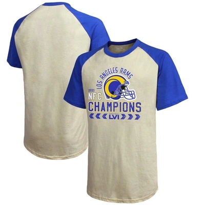 Majestic Men's  Threads Cream, Royal Los Angeles Rams 2021 Nfc Champions Raglan T-shirt In Cream,royal