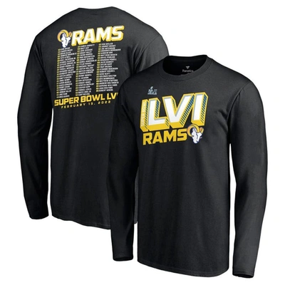 Fanatics Branded Black Los Angeles Rams Super Bowl Lvi Bound Tilted Roster Long Sleeve T-shirt