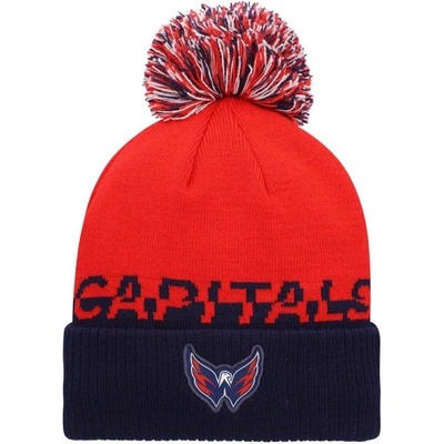 Adidas Originals Men's Red, Navy Washington Capitals Cold. Rdy Cuffed Knit Hat With Pom In Red,navy
