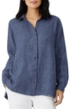 Eileen Fisher Organic Linen Long Sleeve Button-up Shirt In Blbry