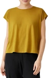 Eileen Fisher Crewneck Boxy Stretch Jersey T-shirt In Mustard Seed