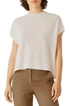 Eileen Fisher Mock Neck Organic Linen & Cotton Short Sleeve Sweater In Soft White