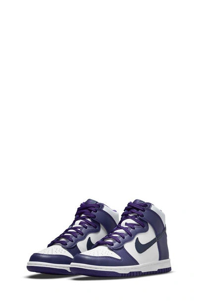 Nike Kids' Dunk High Top Sneaker In White,electro Purple,midnight Navy