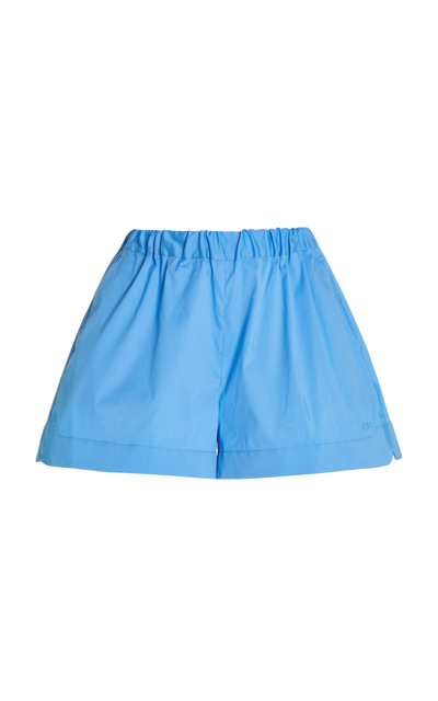 Bondi Born Ios Embroidered Organic Cotton-blend Poplin Shorts In Blue,pink