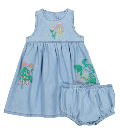Stella Mccartney Baby Chambray Dress And Bloomers Set In Blue