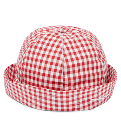 Monnalisa Baby Gingham Cotton Sun Hat In Panna+rosso