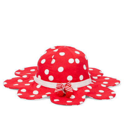 Monnalisa Babies' Polka-dot Cotton Poplin Sun Hat In Rosso+bianco