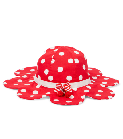 Monnalisa Polka-dot Cotton Poplin Sun Hat In Rosso+bianco