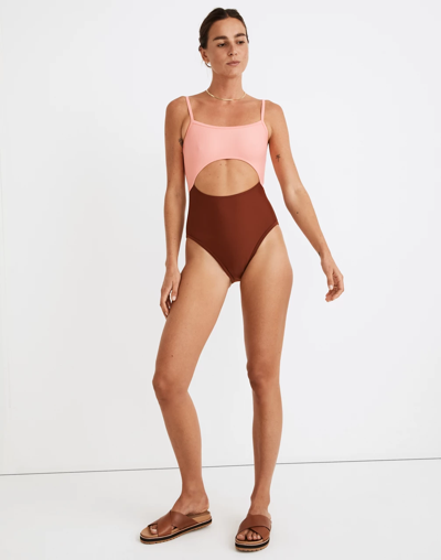 Madewell Second Wave Cutout One-piece Swimsuit In Colorblock In Primrose