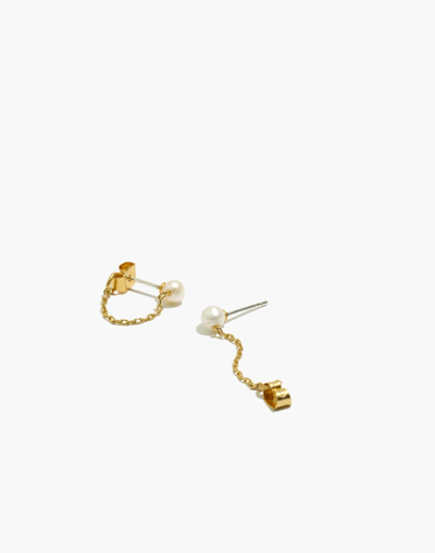 Mw Freshwater Pearl Chain Stud Earrings In Vintage Gold