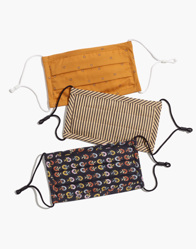 Madewell Three-pack Pleated Adjustable Face Masks In Hol Houndstooth True Black