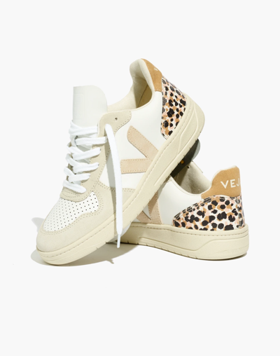 Mw Madewell X Veja&trade; V-10 Sneakers In Animal Print Leather In Extra-white_sable_leopard