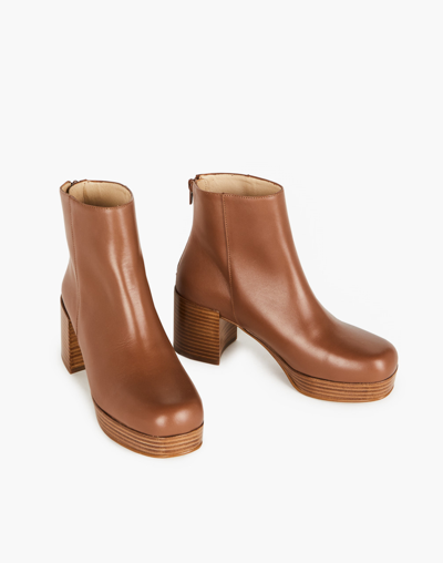 Mw Intentionally Blank Leather Speed Platform Boots In Tan