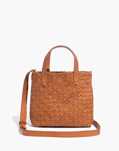 Mw The Small Transport Crossbody: Woven Leather Edition In Burnished Caramel