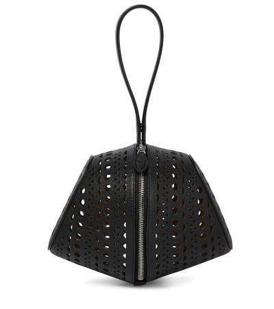 Alaïa Micro Shape Perforated Leather Top Handle Bag In 999 Noir