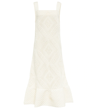 Jil Sander Crochet-knit Cotton-blend Midi Dress In Weiss