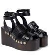 Alaïa 85mm Wooden-heel Wedge Sandals With Vienne Leather Straps And Studs In Blue