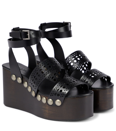 Alaïa 85mm Wooden-heel Wedge Sandals With Vienne Leather Straps And Studs In Black