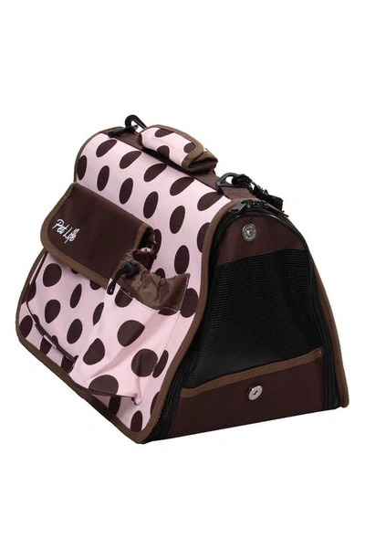 Pet Life Faux Shealing Lined Folding Zippered Airline-approved Casual Carrier In Pink And Brown