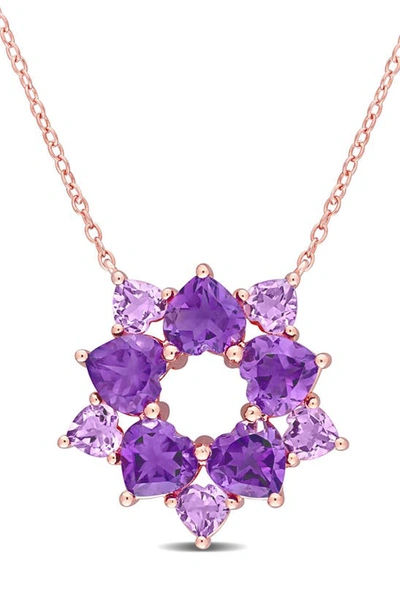 Delmar Sterling Silver Amethyst Heart Open Circle Pendant Necklace In Purple