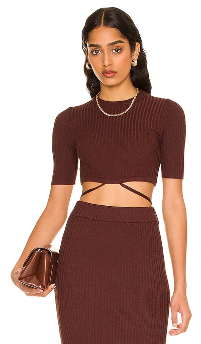Minkpink Lynd Ribbed-knit Crop Top In Chocolate