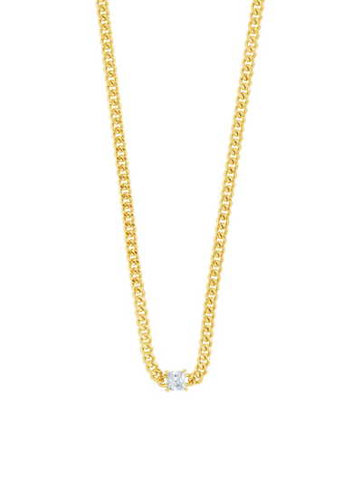 Sterling Forever Square Cubic Zirconia Curb Chain Collar Necklace In 14k Gold Plated, 16-18 In Brass