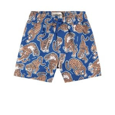 Kenzo Babies' Blue Newborn Swimsuit With Tiger Print By