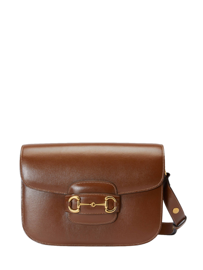 Gucci 1955 Horsebit Grained-leather Shoulder Bag In Buff