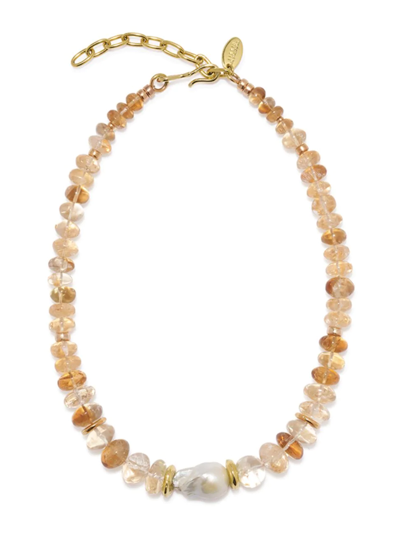 Lizzie Fortunato Sol 18k Gold-plated, Citrine & Cultured Freshwater Pearl Beaded Necklace