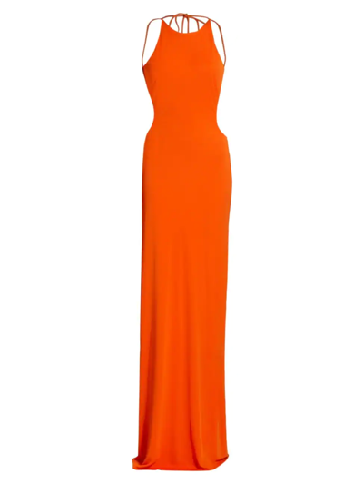 Halston Briar Open-back Jersey Halterneck Gown In Orangeade