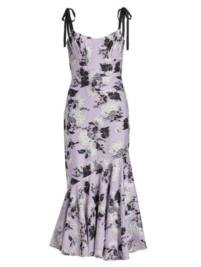 ml Monique Lhuillier Lavender Floral Midi Dress In Purple