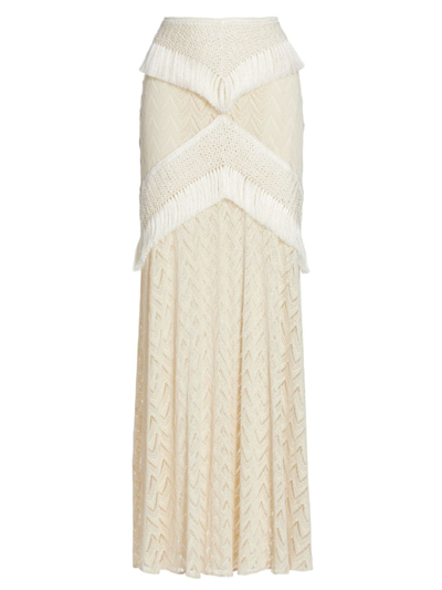 Patbo Fringe Trim Maxi Skirt In Sandstone In White