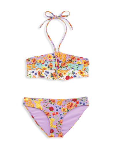 Agua Bendita Kids' Little Girl's & Girl's 2-piece Missi Bikini Swimsuit In Purple Floral Multi