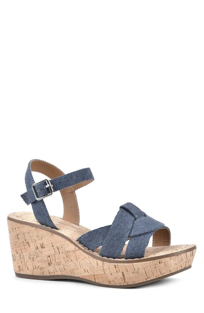 White Mountain Women's Simple Wedge Sandals Women's Shoes In Denim Blue/ Fab