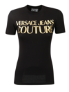 Versace Jeans Couture Metallic-logo Print T-shirt In Black