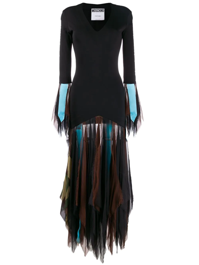 Pre-owned Moschino Pointed Fringed Fitted Dress In Black