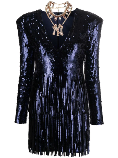 Philipp Plein Sequin-embellished V-neck Mini Dress In Blue