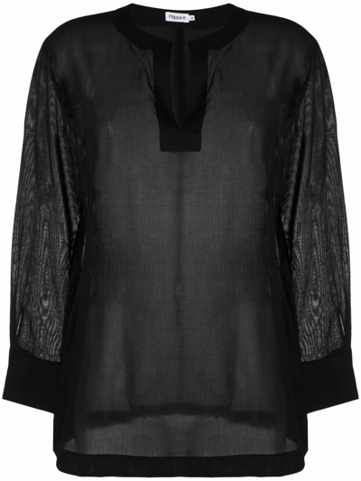 Filippa K Lilja Split Neck Blouse In Black