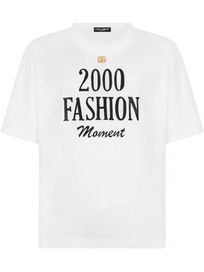 Dolce & Gabbana Dg Plaque Slogan Print T-shirt In White
