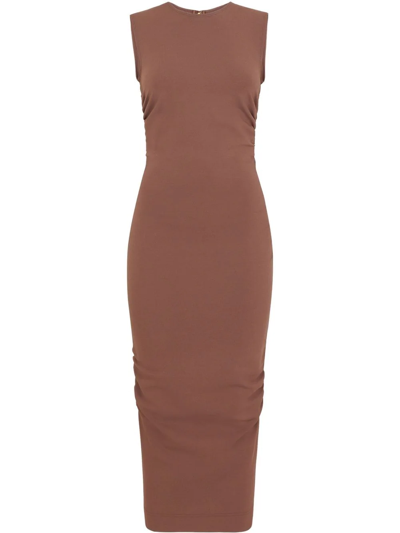 Dolce & Gabbana Ruched Sleeveless Jersey Midi Dress In Brown