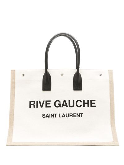 Saint Laurent Cream White Tote Bags Two Top Handles In Purple