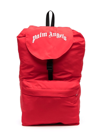 Palm Angels Logo印花尼龙双肩包 In Red