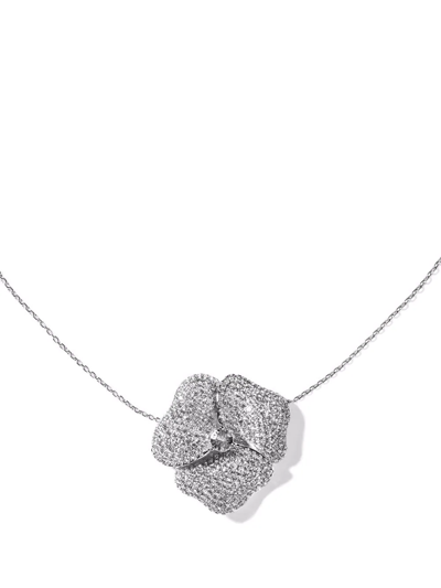 As29 Bloom 18k White Gold Diamond; Sapphire Large Flower Necklace