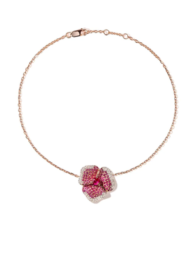 As29 18kt Rose Gold Medium Flower Sapphire And Diamond Bracelet In Pink